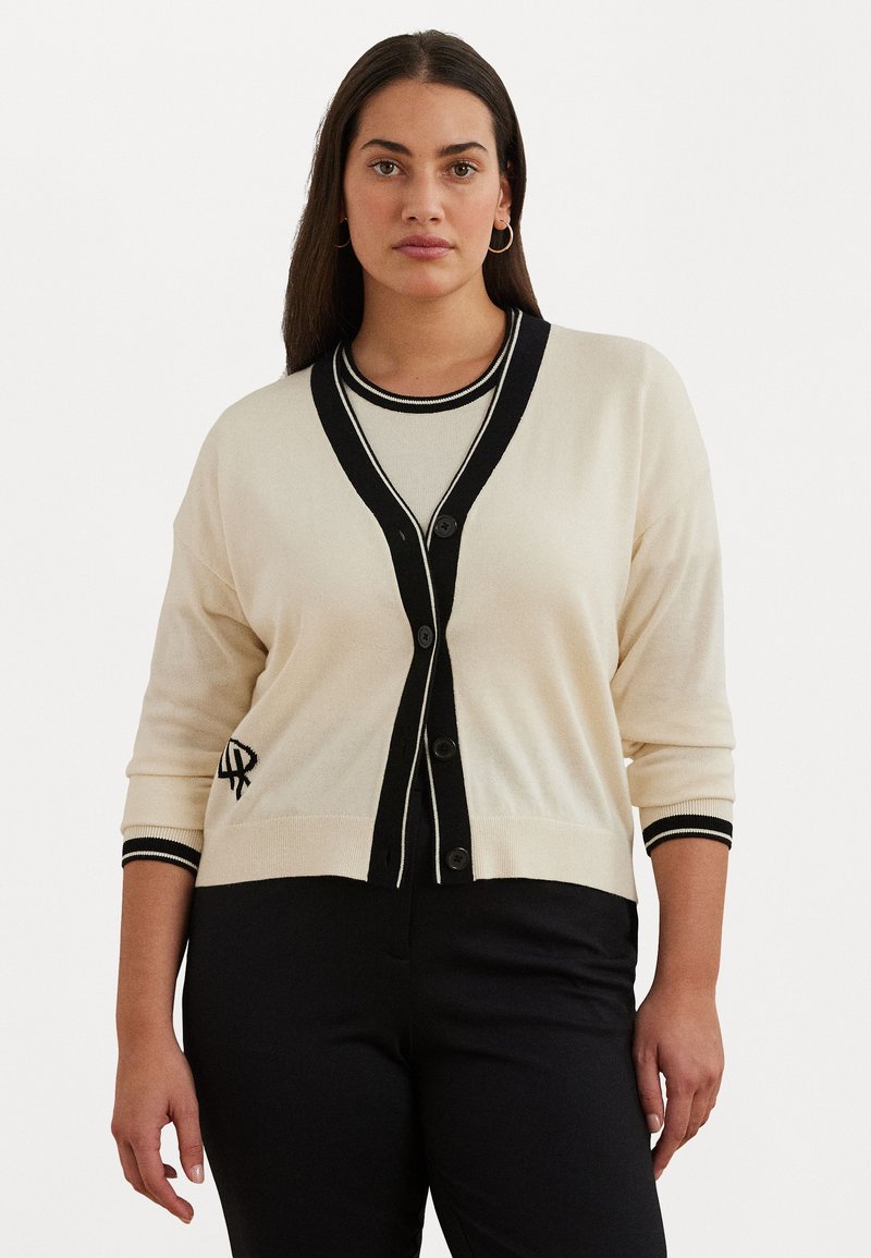 Lauren Ralph Lauren Woman TWO-TONE COTTON-BLEND CARDIGAN - Chaqueta de punto - mascarpone cream/black