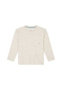 Lichtbeige lange mouwen shirt met een textuurafwerking, voorzien van drie knopen, een borstzak en een klein logo. Bevat een multikleurig detail aan de binnenkant van de kraag.
