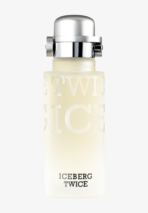 Matowa szklana butelka perfum Iceberg Twice z srebrną nakrętką i zamknięciem na zacisk, minimalistyczny design na prostym tle.