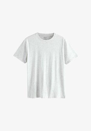 T-shirt in cotone grigio chiaro con maniche corte e scollatura rotonda. Tessuto morbido e design semplice, con un'etichetta stampata all'interno del colletto.