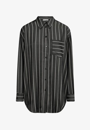Czarna i szara w paski koszula z długim rękawem, z kieszonką z przodu i zaokrąglonym dołem. Wykonana z lekkiego materiału.