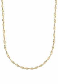 Guld slingrad kedja halsband, med en vågig design och texturerade länkar som skapar ett alternerande mönster för visuell intresse.