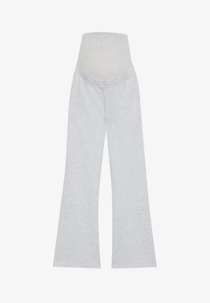 Μαμάς φλούτσες παντελόνες σε ανοιχτό γκρι, φτιαγμένες από μαλακό μείγμα βαμβακιού, με ελαστική, ραμμένη μέση για άνεση και υποστήριξη.