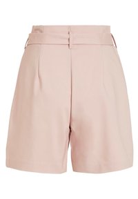Light pink high-waist tailored shorts with a matching fabric belt and side belt loops, featuring a clean, smooth finish.