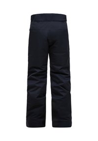Marineblauwe waterdichte sneeuwbroek met een rechte snit, elastische tailleband en versterkte onderbeenpanelen voor extra duurzaamheid.