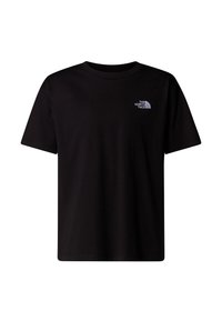 Black short-sleeve t-shirt made of cotton. Features a small white logo on the left chest. Standard crew neckline and relaxed fit.