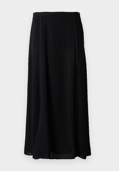Fustă maxi neagră din material ușor, cu un design fluid, de culoare neagră uniformă și detalii subtile la cusăturile laterale.