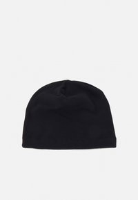 Czarna czapka beanie wykonana z miękkiego, elastycznego materiału. Posiada prosty, bezszwowy design z elastycznym dołem i zaokrąglonym wierzchem.