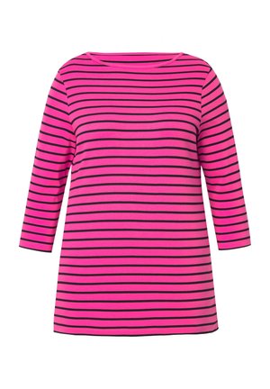 Roze en zwarte gestreepte longsleeve top met een bootlijn, gemaakt van zacht materiaal, met een relaxte pasvorm en een heuplange snit.