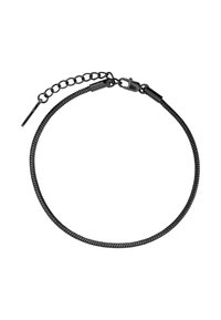 Bracciale intrecciato nero dal design elegante, con estensione a catena e chiusura. Texture liscia con una sottile lucentezza.