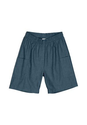 Dunkelblaue Shorts aus strukturiertem Stoff, mit elastischem Bündchen und zwei seitlichen Taschen in lässigem Schnitt.