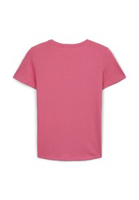 T-shirt a maniche corte in cotone rosa chiaro. Presenta un classico collo rotondo e una superficie semplice e liscia senza ulteriori motivi.