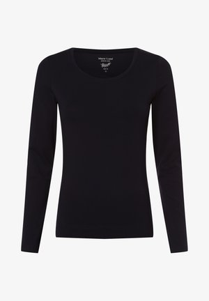Black long-sleeve t-shirt made of cotton, featuring a round neckline and a fitted design. Smooth texture with minimal stitching details.