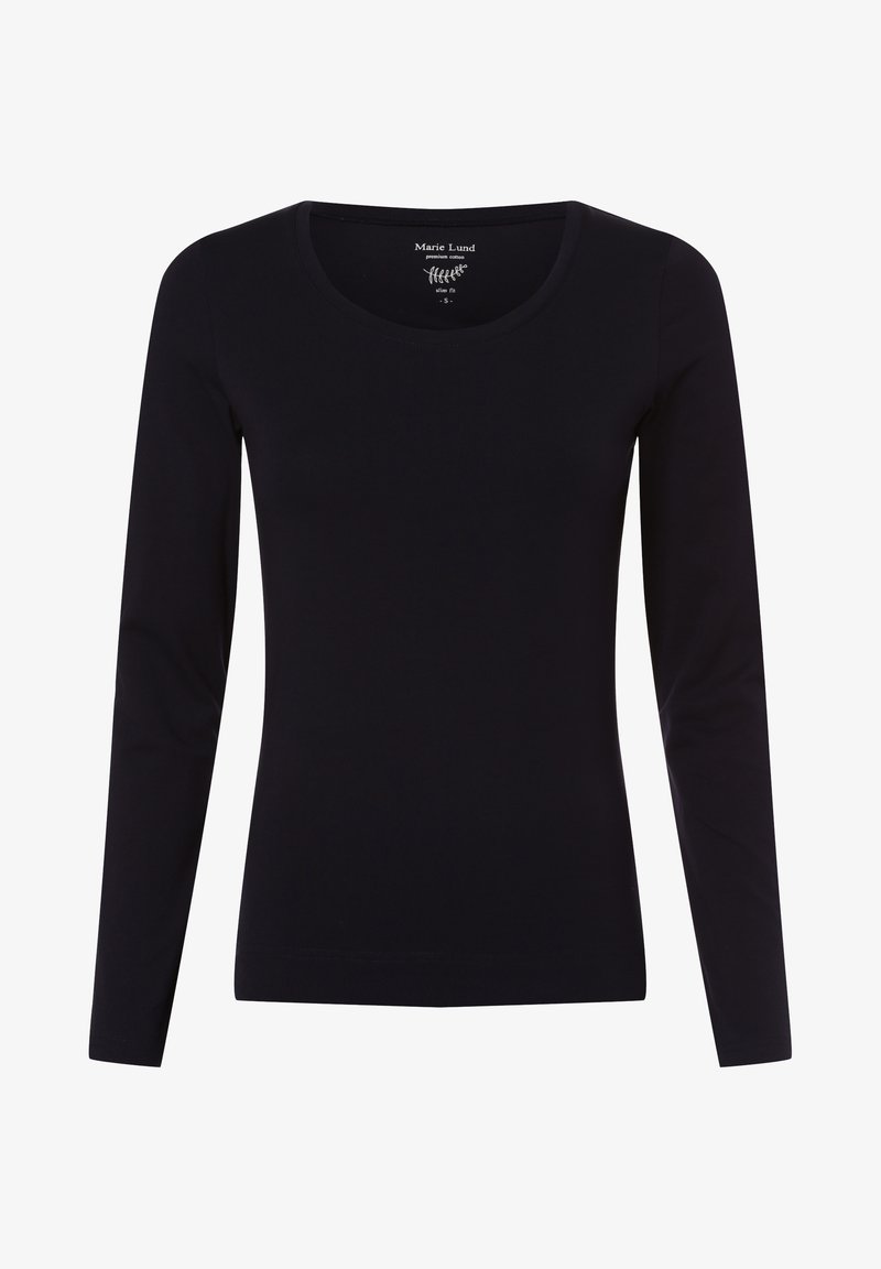 Czarna, długozasłonowa koszulka z długim rękawem, wykonana z bawełny, z okrągłym dekoltem i dopasowanym krojem. Gładka faktura z minimalnymi detalami szwów.