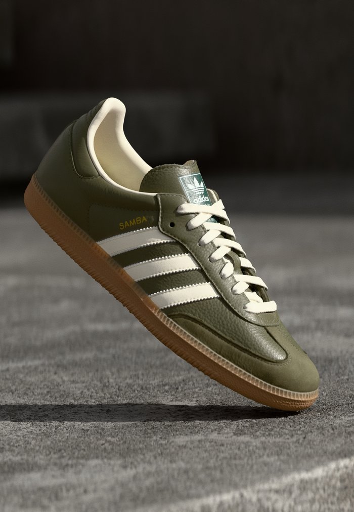 adidas SAMBA OG UNISEX - Zapatillas - medium dark khaki/off white Medium Raw Khaki Gum