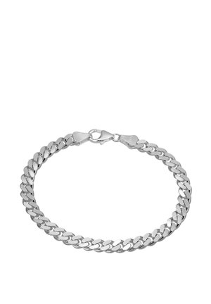 Silver chain bracelet with interlocking links, featuring a polished texture and a secure lobster clasp closure.