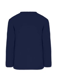 Marineblaues Langarmhemd mit klassischem Rundhalsausschnitt, aus weichem Stoff gefertigt. Die Rückseite ist schlicht ohne Muster oder sichtbare Akzente.