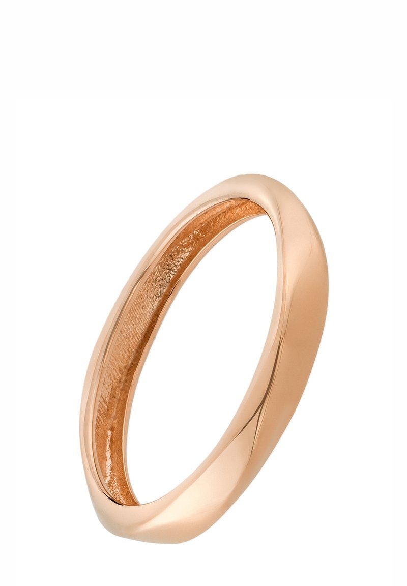Ring aus roségold mit einer glatten, polierten Außenseite und einer leicht strukturierten Innenseite. Verfügt über eine abgerundete Form und ein nahtloses Design.