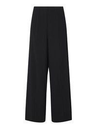 Μαύρο παντελόνι cropped με φαρδιά πόδια, ψηλή μέση και πλαϊνές τσέπες, με διακριτές κατακόρυφες ραφές.
