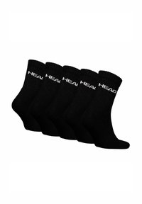 Black cotton ankle socks set, featuring a ribbed cuff and white "HEAD" logo, displayed in a row of five pairs.
