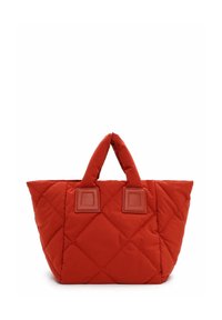Borsa a tracolla rossa trapuntata con due manici superiori, accenti in pelle quadrati e un design spazioso. Realizzata in tessuto imbottito con una finitura testurizzata.