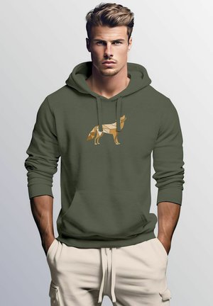 AUFDRUCK POLYGON WOLF GEOMETRIE MOTIV FASHION STREETSTYLE - Hoodie - oliv