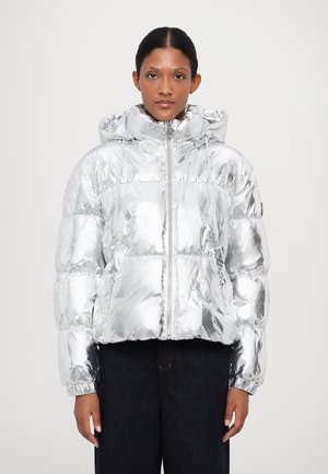 HOODED HIGH SHINE JACKET - Casaco de inverno - metallic silver