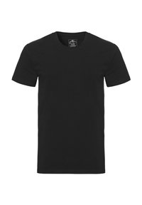 Zwart t-shirt met korte mouwen, gemaakt van katoen. Heeft een ronde halslijn en geen zichtbare patronen of accenten. Klassieke pasvorm en een gladde textuur.