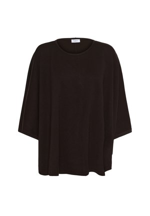 Black oversized top with a round neckline and short sleeves. Made from a soft fabric, it features a subtle texture and relaxed fit.