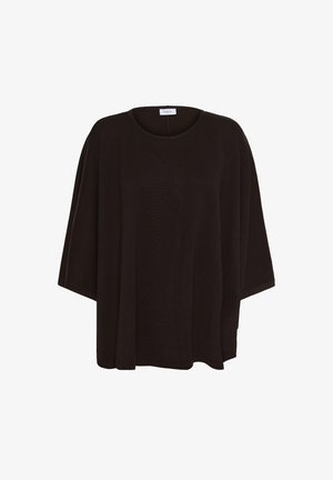Black oversized top with a round neckline and short sleeves. Made from a soft fabric, it features a subtle texture and relaxed fit.