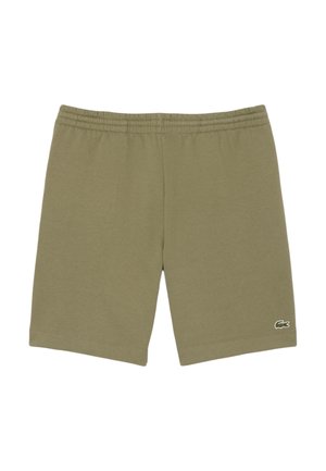 Shorts de color verde oliva hechos de una suave mezcla de algodón, con una cinturilla elástica y un pequeño logo bordado en la parte inferior izquierda.