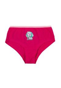 Slip di cotone rosa con una morbida vita. Presenta un'illustrazione di un personaggio di un cane cartone animato e il nome "Everest."