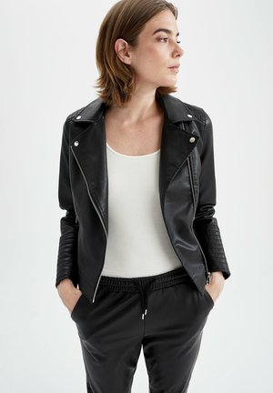 REGULAR FIT - Faux leather jacket - black
