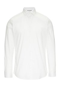 Witte lange mouwen knoopshirt met een wijde kraag. Glad materiaal, minimalistisch ontwerp, met knopen aan de voorkant en manchetten. Geen patronen.