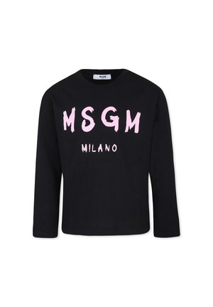 T-shirt a maniche lunghe nera con grande testo in rosa a pennellate che legge "MSGM MILANO", realizzata in morbido cotone, scollatura a girocollo.