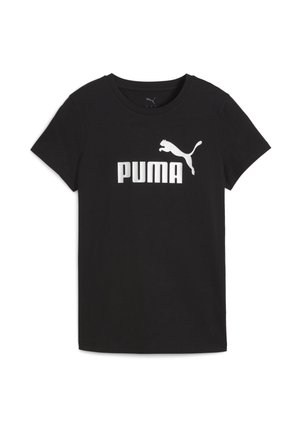 Crna pamučna majica kratkih rukava s velikim bijelim "PUMA" logotipom i grafikom skakačkog pumera na sredini. Klasičan kroj i okrugli izrez.