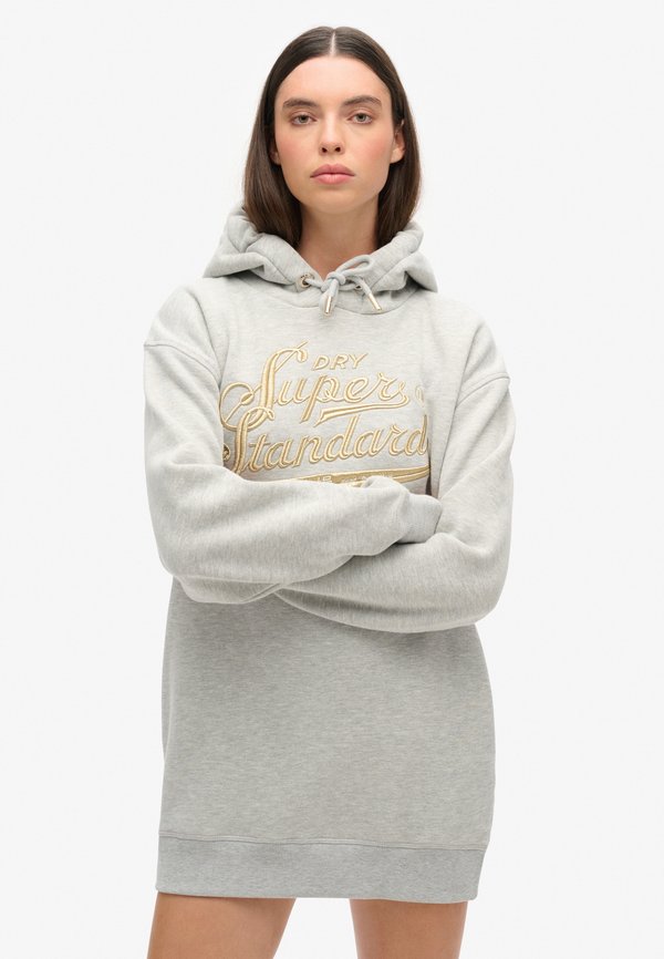LUXE METALLIC LOGO HOODED - Freizeitkleid - pumice stone beige marl