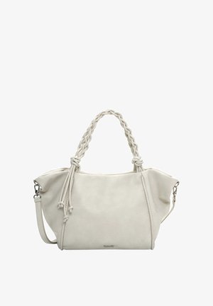 Borsa tote in pelle bianca con manici intrecciati, texture liscia, chiusura con cerniera e tracolla rimovibile. Presenta pannelli laterali decorativi.