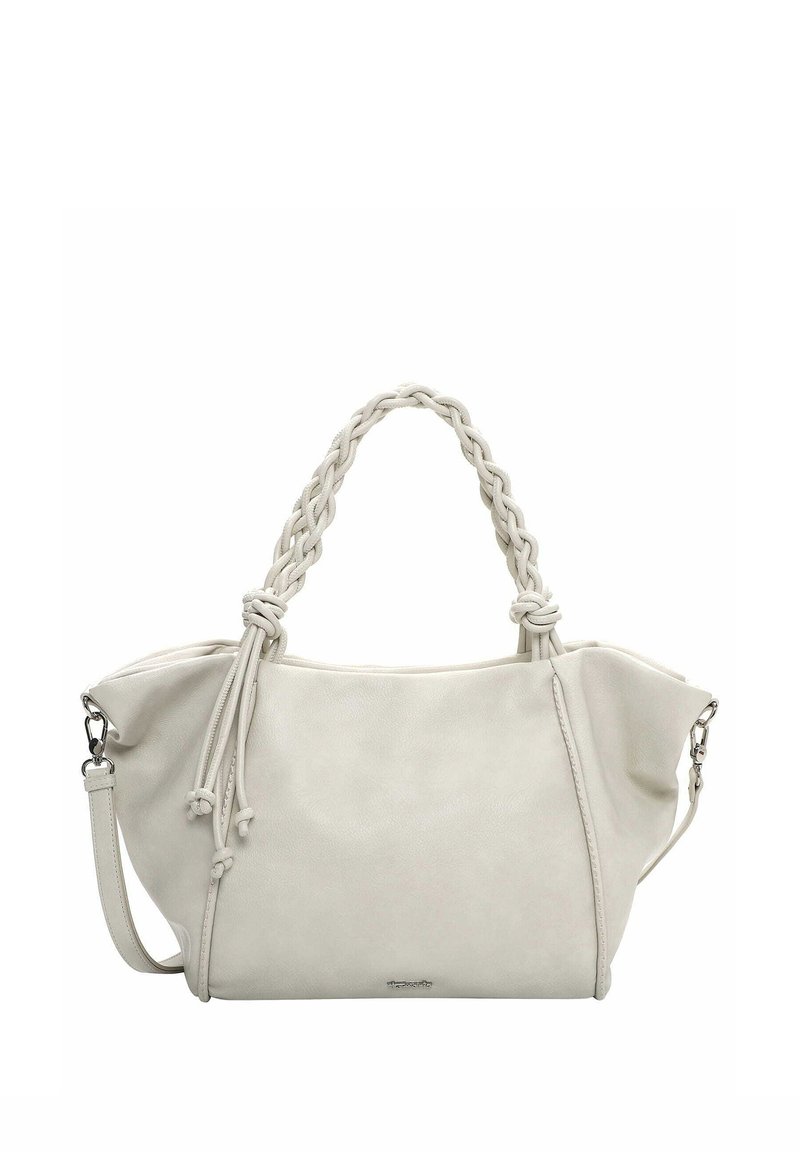 Valge nahast kandekott punutud käepidemete, siledapinna, tõmblukuga sulgemise ja eemaldatava õlarihmaga. Omab küljeaktsente.