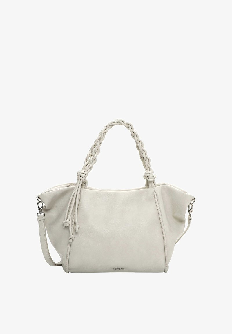 Valge nahast kandekott punutud käepidemete, siledapinna, tõmblukuga sulgemise ja eemaldatava õlarihmaga. Omab küljeaktsente.