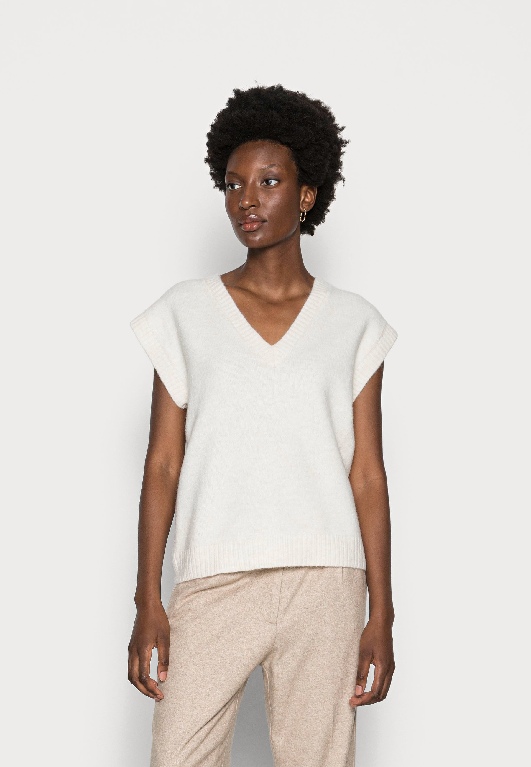 V NECK VEST - Strikkegenser - beige 