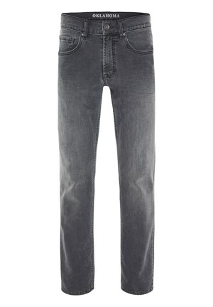 Graue Jeans aus Denim mit geradem Schnitt, Fünf-Taschen-Design und subtilen Ausbleichungen. Mit einem Metallknopfverschluss und Logo der Marke auf der Innenseite des Bundes.