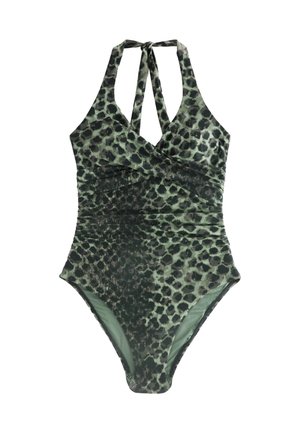 HALTERNECK TUMMY CONTROL - Badedragt - green/black leopard print