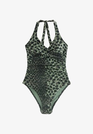 Next HALTERNECK TUMMY CONTROL - Badeanzug - green/black leopard print