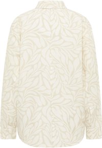 Lightweight long-sleeve shirt in cream with a subtle leaf pattern, featuring a classic collar and button cuffs.