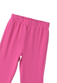 Leggings rosa elásticos con una cintura elástica, textura suave y un diseño ajustado. Sin patrones o detalles de hardware notables.