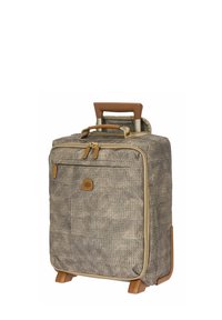 Valise légère avec un extérieur en tissu gris texturé, des accents beige, des doubles zips et une poignée rétractable. Dispose de pieds robustes pour plus de stabilité.