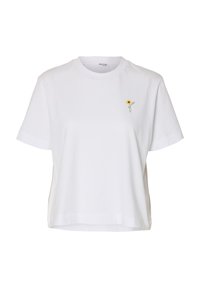 MIT RUNDHALSAUSSCHNITT BESTICKTES - Lihtne T-särk - bright white