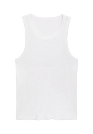 Top din bumbac alb, cu bretele late și decolteu rotund. Prezintă o textură moale și un hem drept.