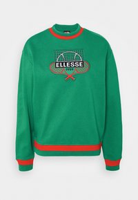 Sweat-shirt vert avec finition rouge au col, aux poignets et à l’ourlet, avec un logo Ellesse sur le thème du tennis avec des raquettes et le texte "1959" sur la poitrine.
